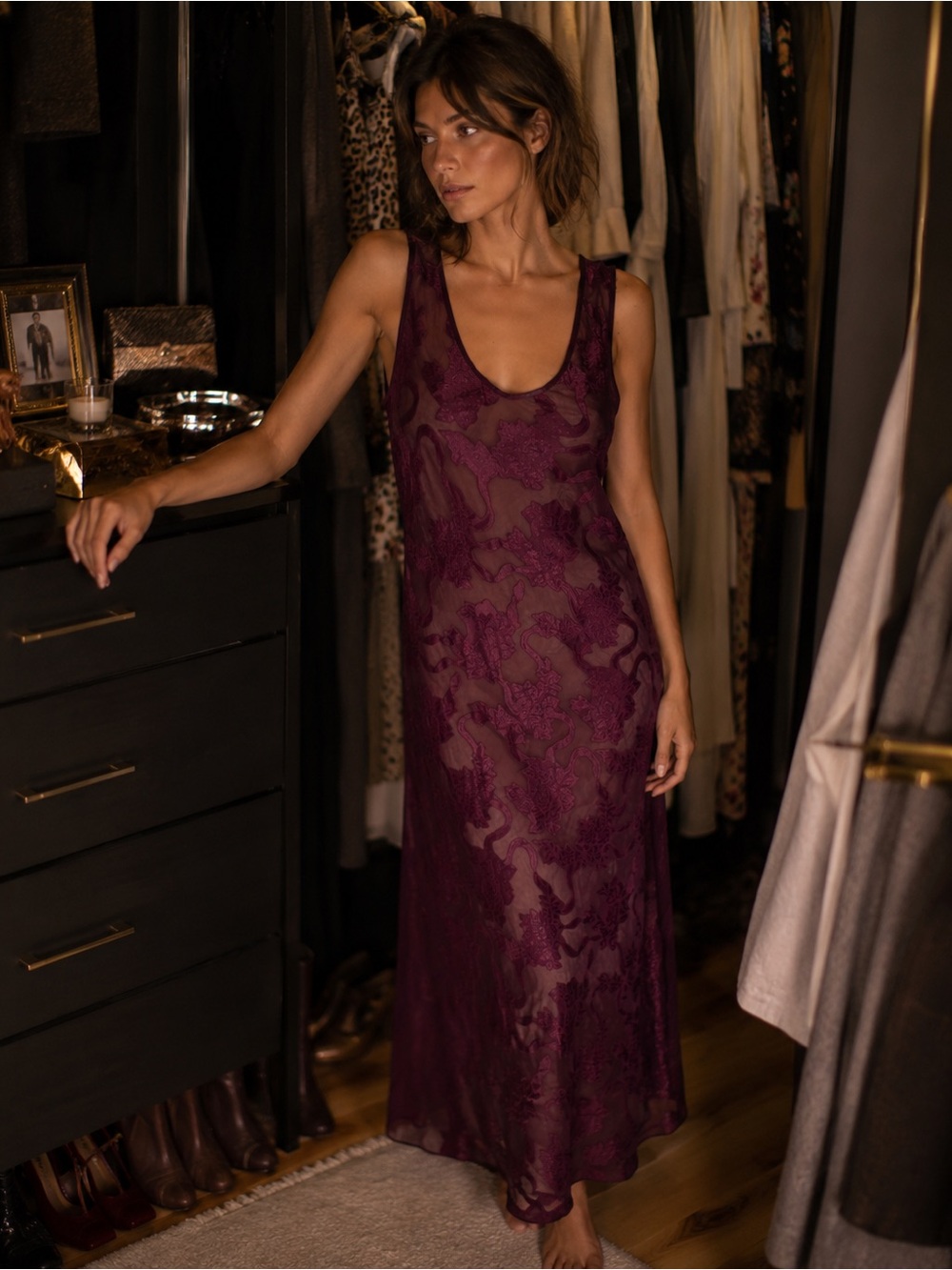 Vintage Victoria’s Secret Plum Burnout Sheer Maxi Nightgown Slip Dress M